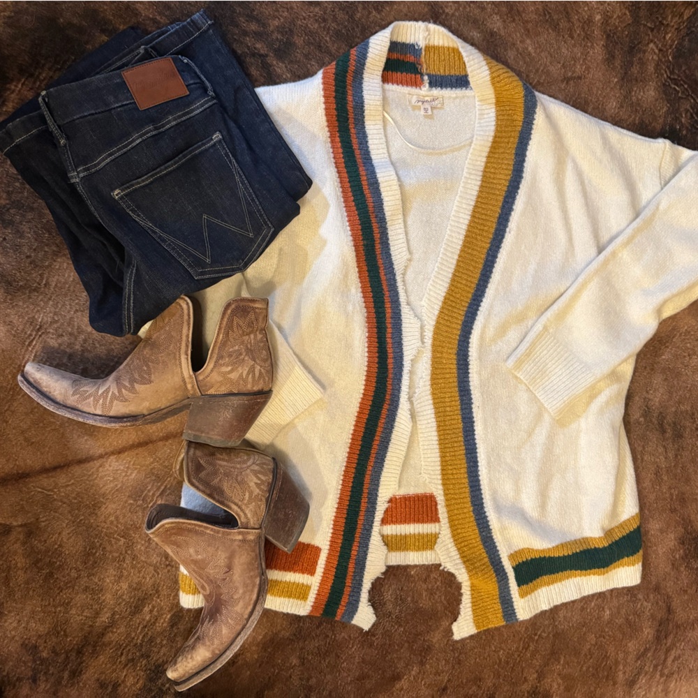 Mystree Cream Cardigan with Multicolor Stripes